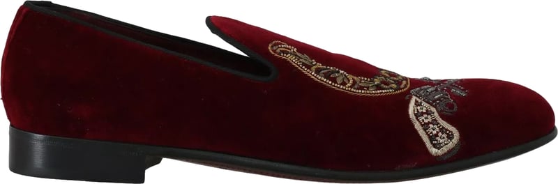 Dolce & Gabbana Bordeaux Velvet Loafers Gun Horseshoe Shoes