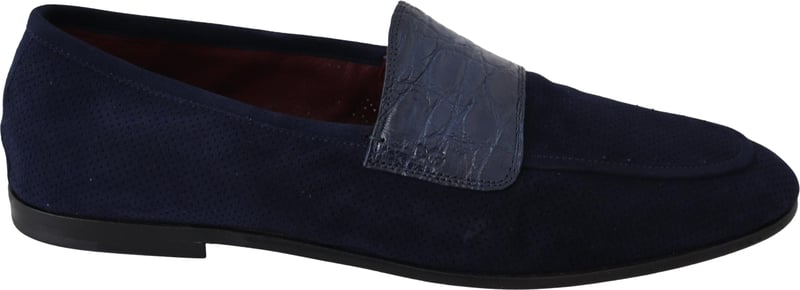 Dolce & Gabbana Blue Suede Caiman Loafers Slippers Shoes