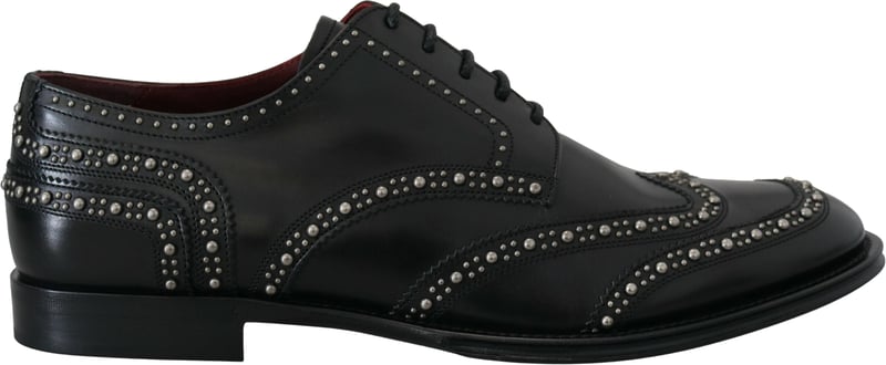 Dolce & Gabbana Black Leather Derby Dress Studded Shoes