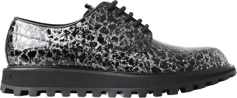Dolce & Gabbana Black White Derby Patent Leather Shoes