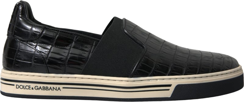 Dolce & Gabbana Black Croc Exotic Leather Sneakers Shoes
