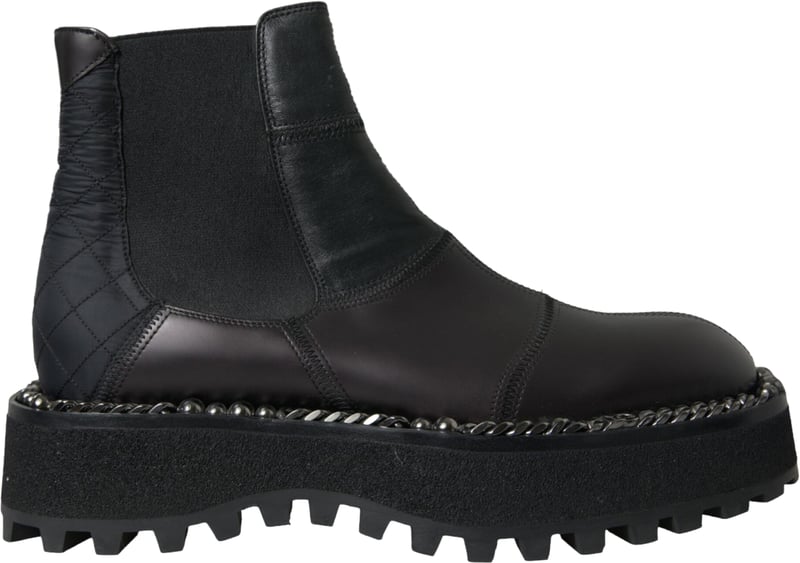 Dolce & Gabbana Black Leather Slip On Stretch Chelsea Boots Shoes