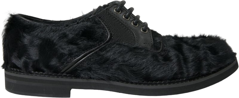 Dolce & Gabbana Black Fur Leather Lace Up Derby Dress Shoes