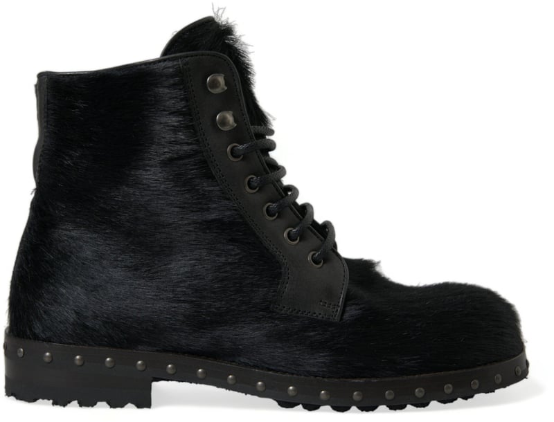 Dolce & Gabbana Black Pony Style Leather Mid Calf Boots Shoes