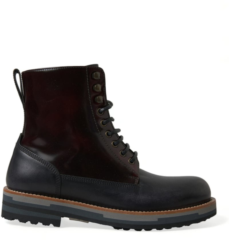 Dolce & Gabbana Black Leather Military Combat Boots Shoes