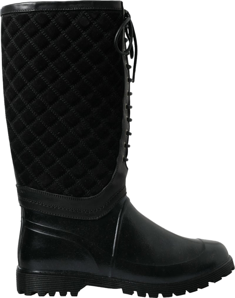 Dolce & Gabbana Black Chioggia Rubber Suede Rain Boots Shoes