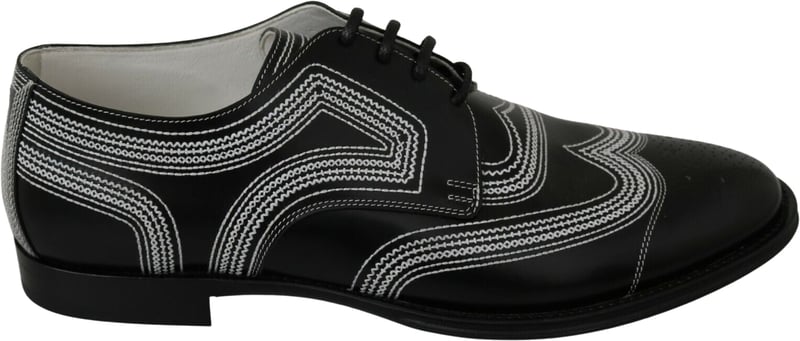 Dolce & Gabbana Black Leather Derby Formal White Lace Shoes