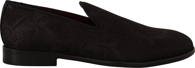Dolce & Gabbana Black Floral Brocade Slippers Loafers Shoes