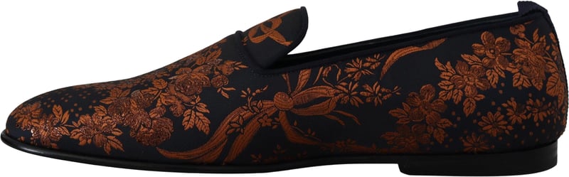 Dolce & Gabbana Blue Rust Floral Slippers Loafers Shoes