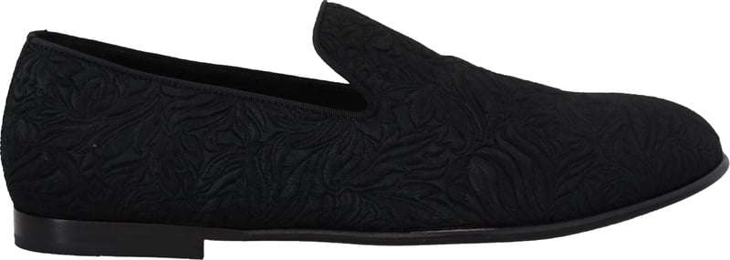 Dolce & Gabbana Black Floral Jacquard Slippers Loafers Shoes