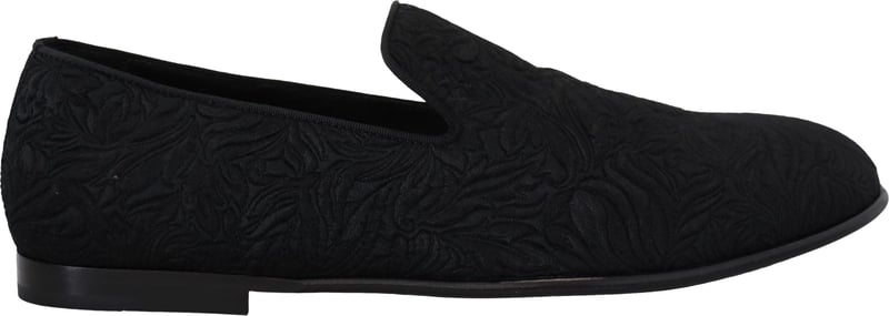 Dolce & Gabbana Black Floral Jacquard Slippers Loafers Shoes