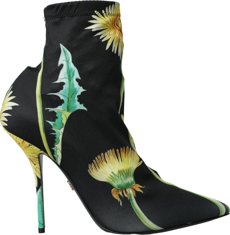 Dolce & Gabbana Black Floral Jersey Stretch Ankle Boots Shoes