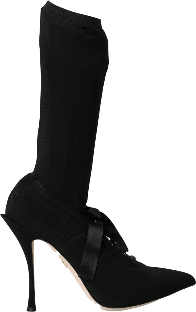 Dolce & Gabbana Black Stiletto Heels Mid Calf Boots Shoes