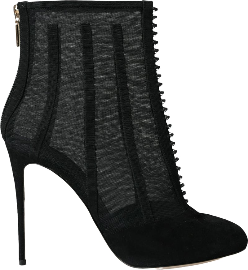 Dolce & Gabbana Black Mesh Stiletto Heels Ankle Boots Shoes