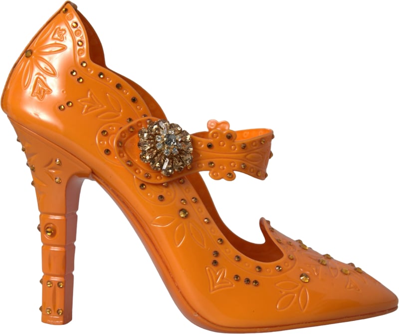 Dolce & Gabbana Orange CINDERELLA Floral Crystal Pumps Shoes