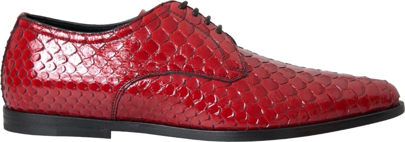 Dolce & Gabbana Red Textured Varnished Derby Men Formal Shoes