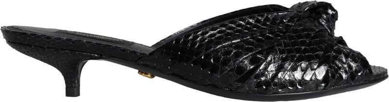 Dolce & Gabbana Black Leather Heels Slides Sandals Shoes