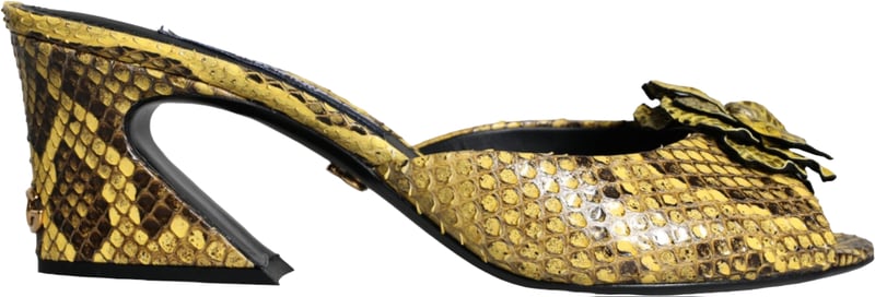 Dolce & Gabbana Yellow Leather Block Heels Slides Shoes