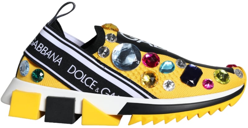 Dolce & Gabbana Yellow Sorrento Crystals Sneakers Womens Shoes