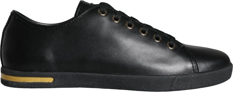 Dolce & Gabbana Black Gold Leather Classic Sneakers Shoes