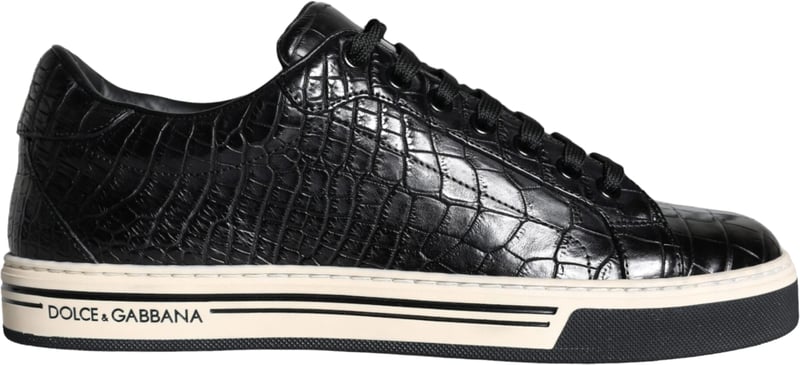 Dolce & Gabbana Black Leather Men Low Top Sneakers Shoes