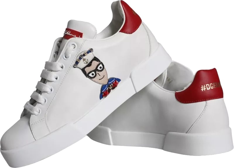 Dolce & Gabbana White Patch Calfskin Nappa Portofino Sneakers Shoes