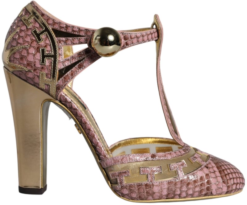 Dolce & Gabbana Pink Gold Leather Pumps T-strap Sandals Shoes