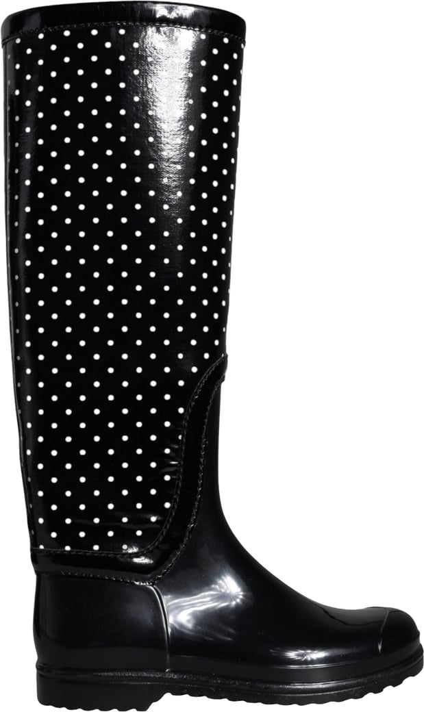 Dolce & Gabbana Black Polka Dot Rubber Knee High Boots Shoes