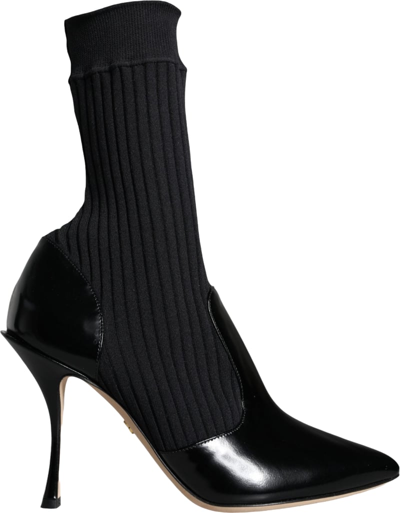 Dolce & Gabbana Black Stretch Stilettos Booties Socks Shoes