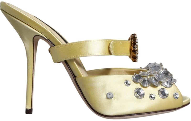 Dolce & Gabbana Yellow Mary Janes Satin Crystal Sandals Shoes