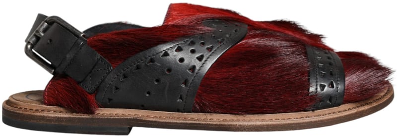 Dolce & Gabbana Black Red Gazelle Hair Leather Sandals Shoes