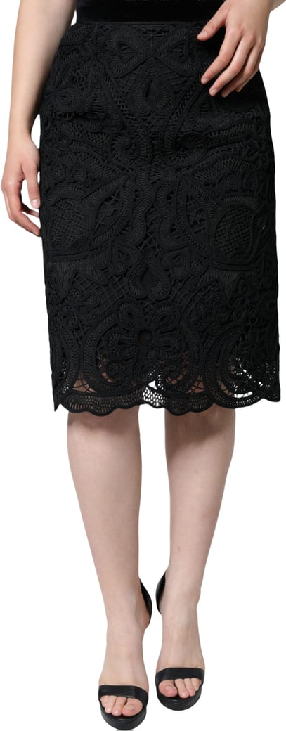 Dolce & Gabbana Black Floral Lace High Waist Pencil Cut Skirt