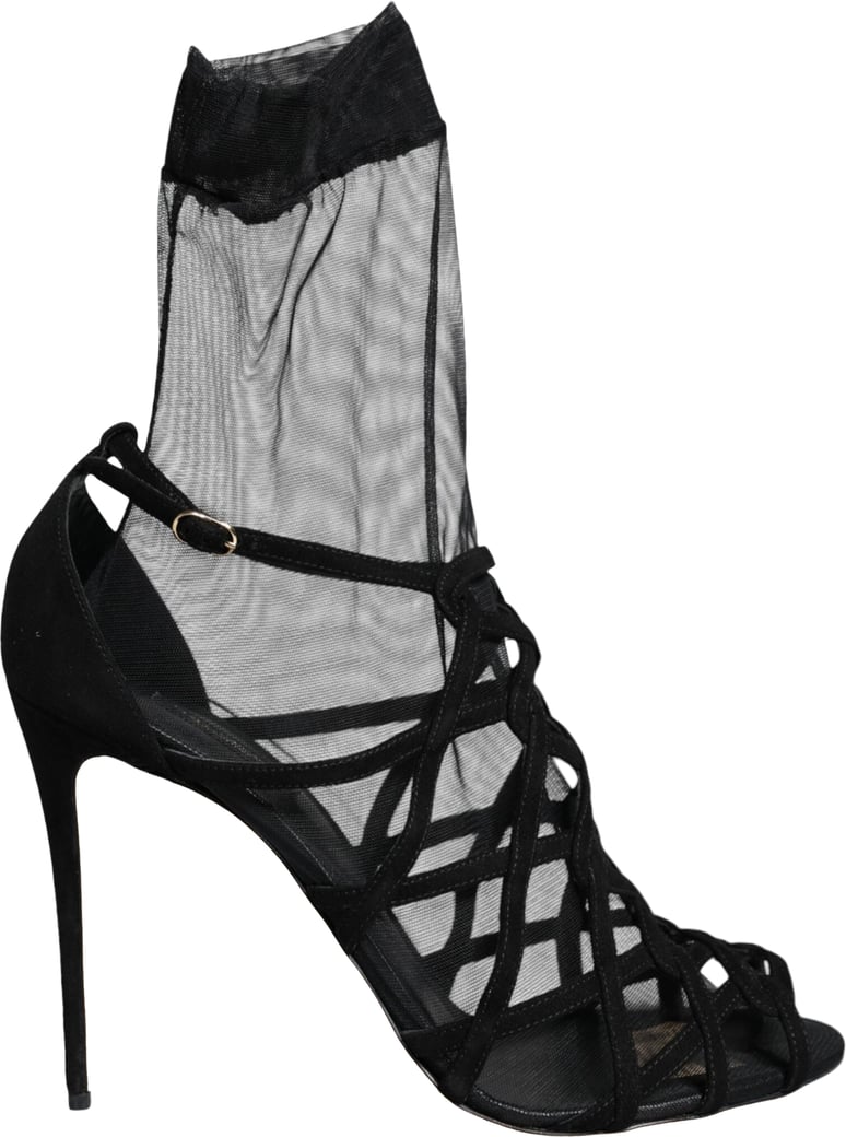 Dolce & Gabbana Black Tulle Stretch Heels Sandals Shoes