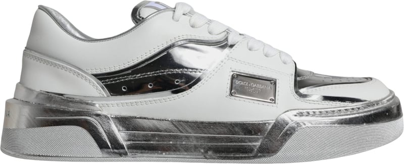 Dolce & Gabbana White Silver Leather Low Top Sneakers Shoes