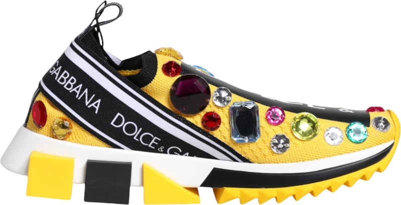 Dolce & Gabbana Yellow Sorrento Crystals Low Top Sneakers Shoes