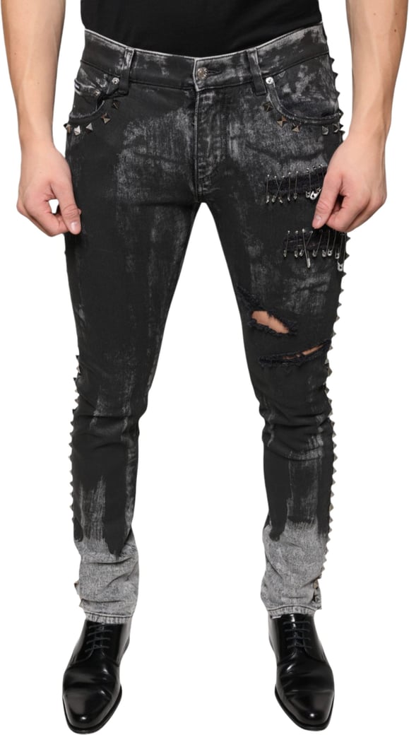 Dolce & Gabbana Black Embellished Cotton Skinny Denim Jeans