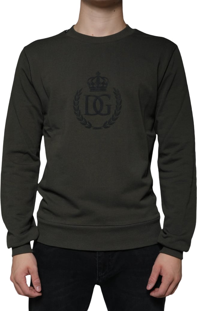 Dolce & Gabbana Army Green DG Crown Crew Neck Pullover Sweater