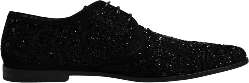 Dolce & Gabbana Black Embellished Suede Derby Formal Shoes