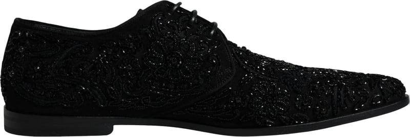 Dolce & Gabbana Black Embellished Suede Derby Formal Shoes