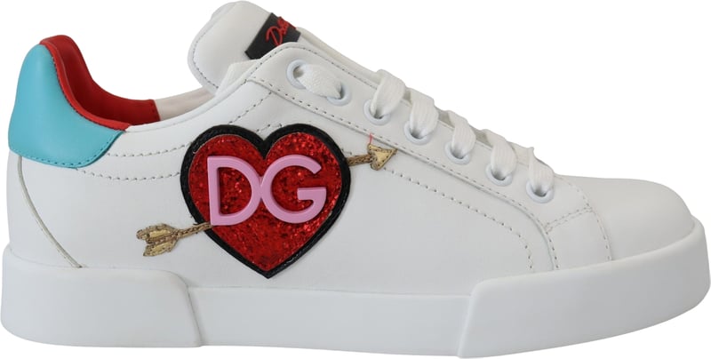 Dolce & Gabbana White Leather Sneaker Portofino Logo Heart Shoes