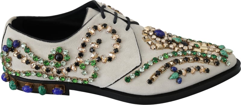 Dolce & Gabbana White Suede Crystal Dress Broque Shoes