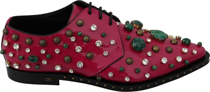 Dolce & Gabbana Pink Leather Crystals Dress Broque Shoes