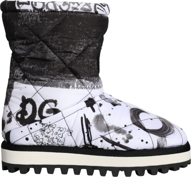 Dolce & Gabbana White Padded Logo Print Mid Calf Boots Shoes