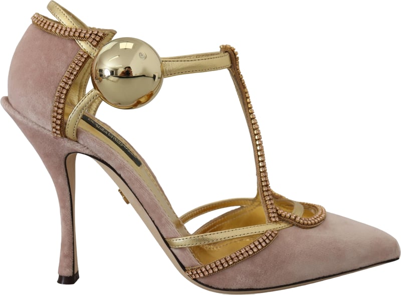 Dolce & Gabbana Pink Crystal T-strap Heels Pumps Shoes
