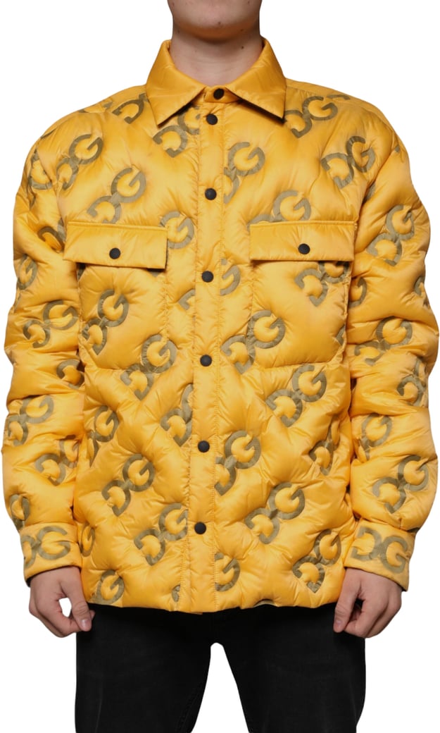Dolce & Gabbana Yellow Logo Padded Buttoned Blouson Jacket