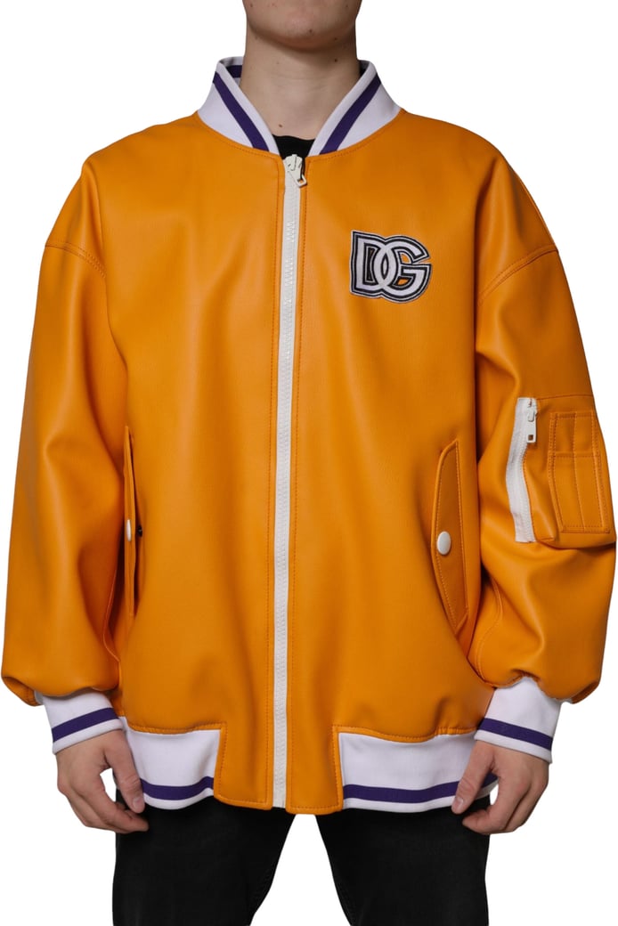 Dolce & Gabbana Orange White Full Zip Jersey Bomber Jacket