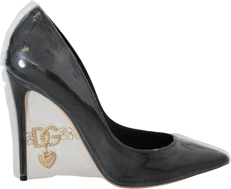Dolce & Gabbana Black Leather Heels Pumps Plastic Wrapped Shoes