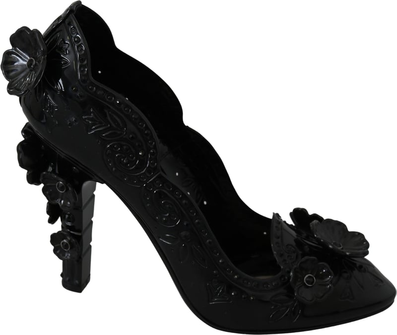 Dolce & Gabbana Black Floral Crystal CINDERELLA Heels Shoes