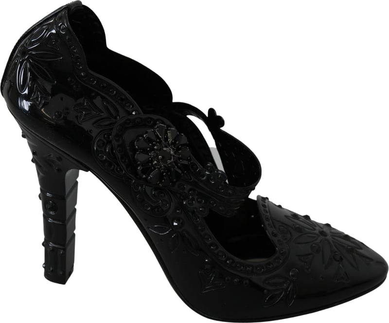 Dolce & Gabbana Black Floral Crystal CINDERELLA Heels Shoes