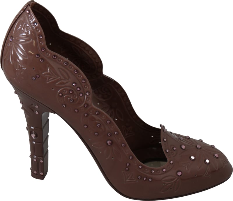 Dolce & Gabbana Brown Floral Crystal Heels CINDERELLA Shoes